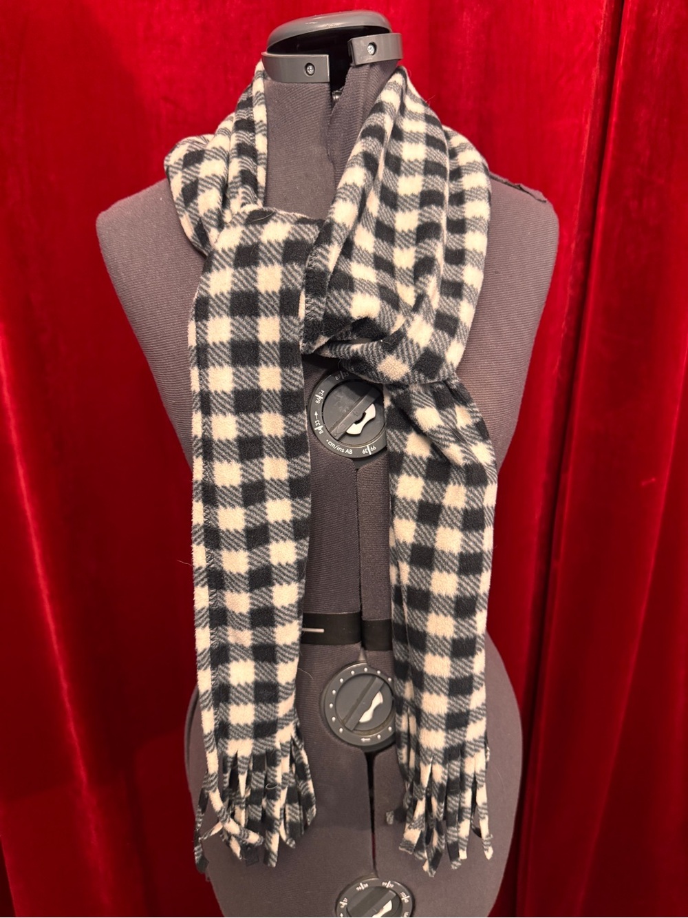 Black and White Gingham Fringe Scarf